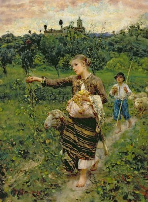 Francesco Paolo Michetti - Shepherdess Carrying a Bunch of Grapes